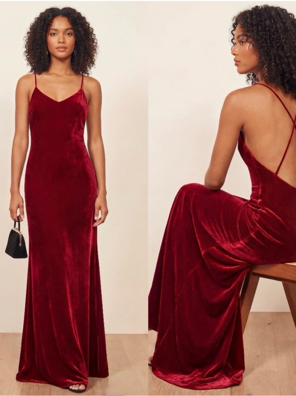 Reformation Red Wine Velvet Backless Slip Gown